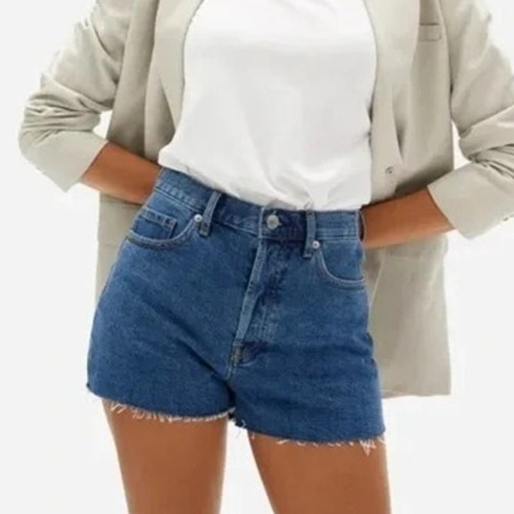 Everlane‎ Cheeky Jean Shorts Blue Denim Cut Off Button Fly High Rise Size 32